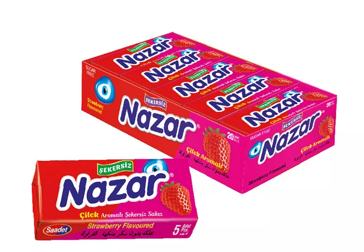 Nazar 5 li Çilek Aromalı Şekersiz Sakız