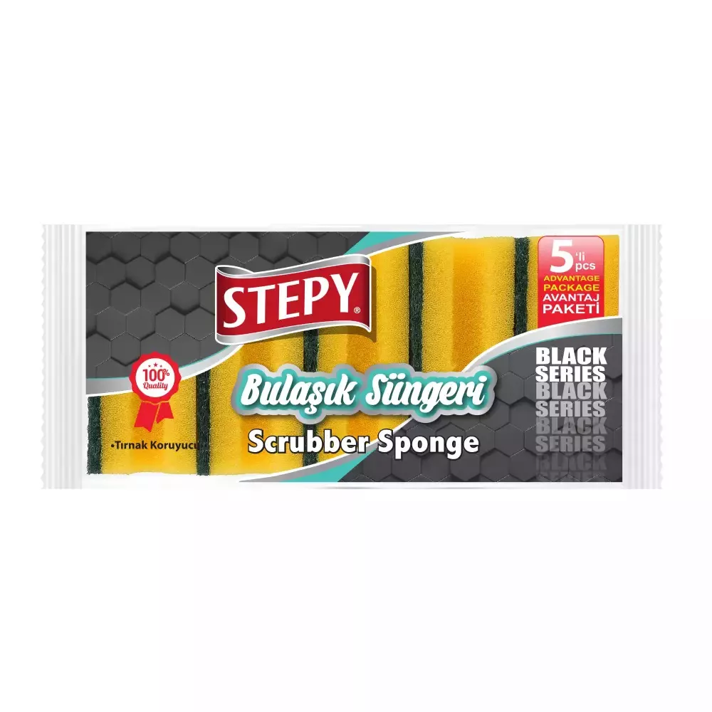 Stepy Black 5 li Oluklu Sünger