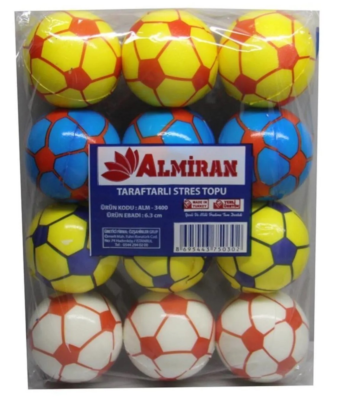 Almiran Stres Topu 12 li Paket 6,3 Cm Küçük Boy