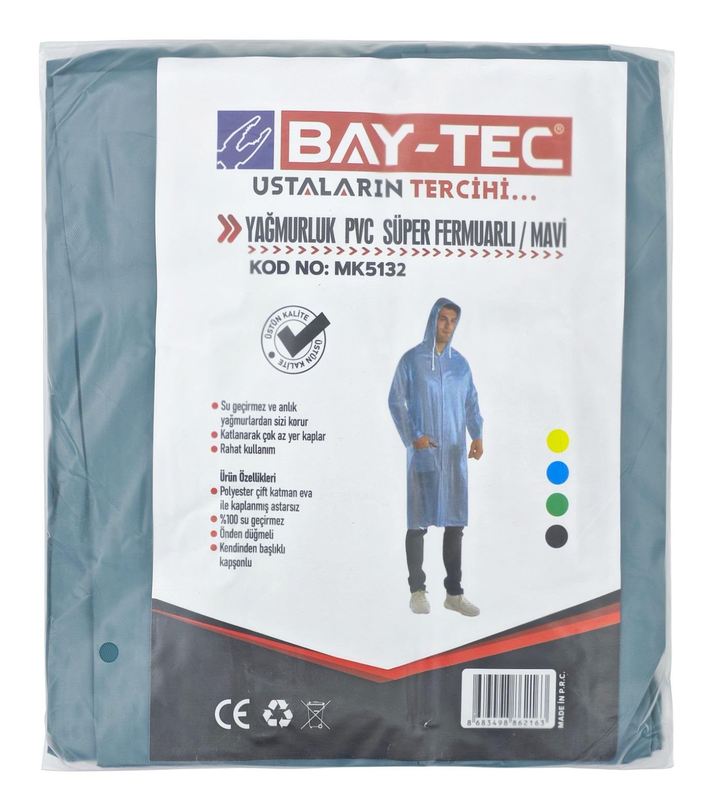 Bay-Tec Yağmurluk MK5132 Pvc Süper Fermuarlı Mavi