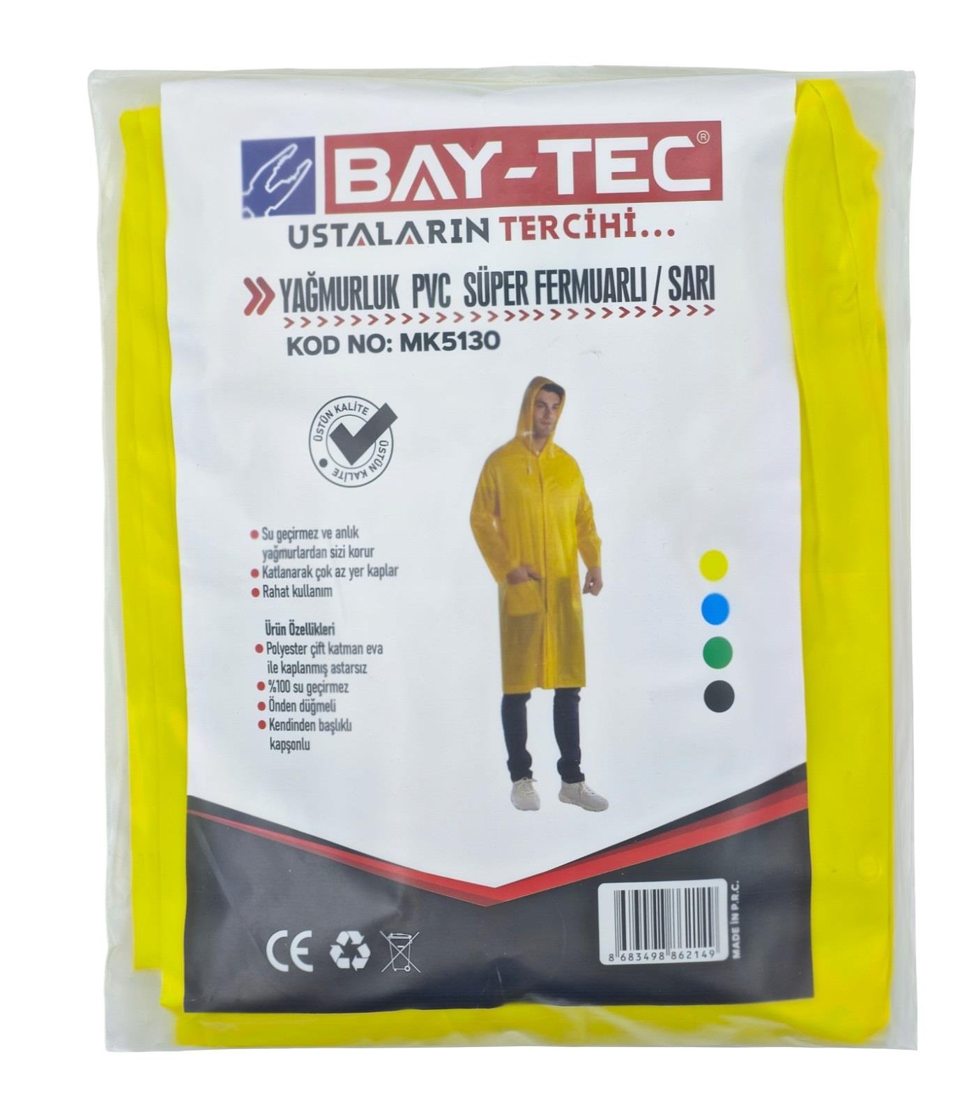 Bay-Tec Yağmurluk MK5130 Pvc Süper Fermuarlı Sarı