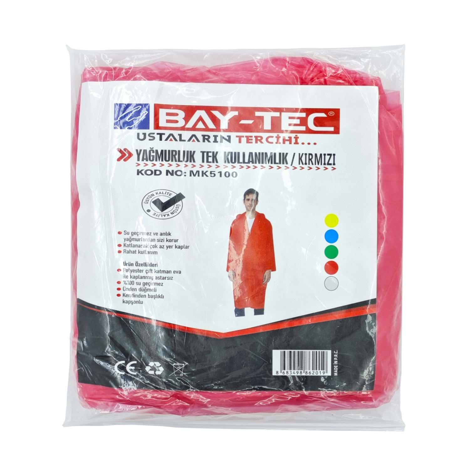 Bay-Tec Yağmurluk MK5100 Tek Kullanımlık Kırmızı