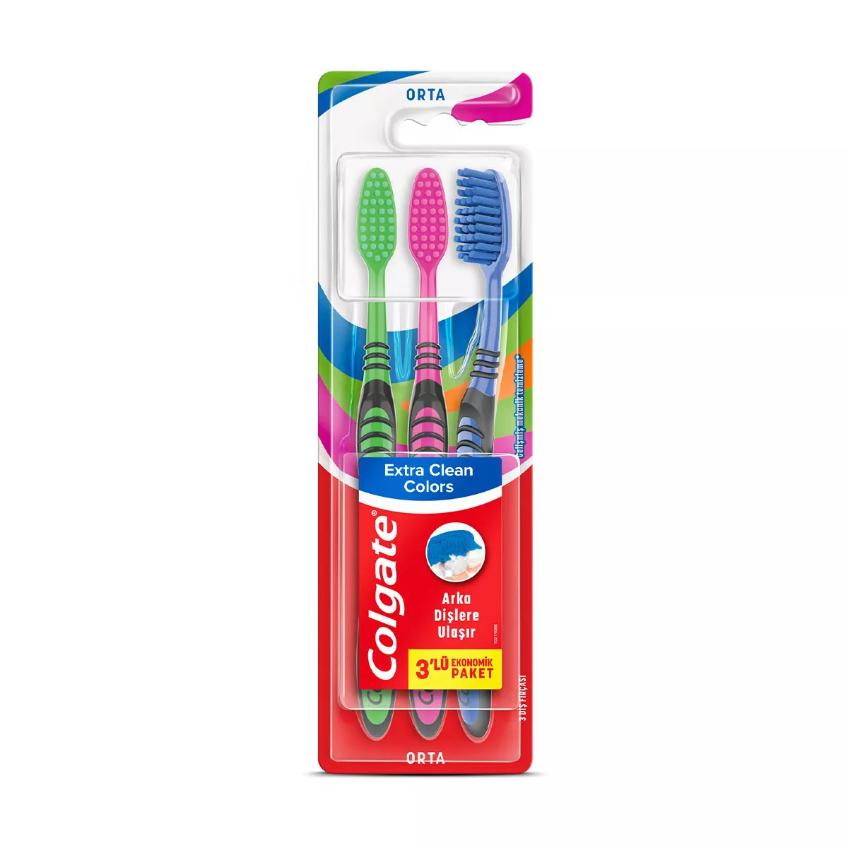 Colgate Extra Clean Colors 2+1 Diş Fırçası Orta 