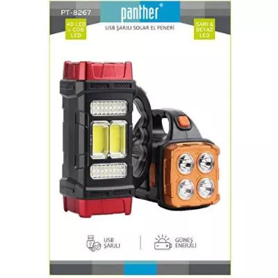 Panther 8267 USB Şarjlı Solar El Feneri