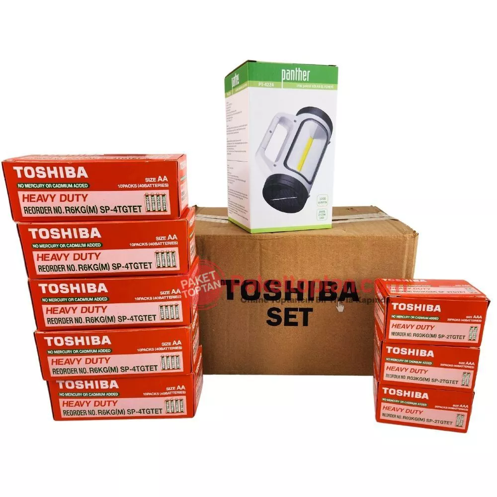 Toshiba Pil Set (5 Paket Kalem AA - 3 Paket İnce AAA Pil + PT 4224 Fener)